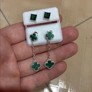 Elegant Silver and Green Earrings
